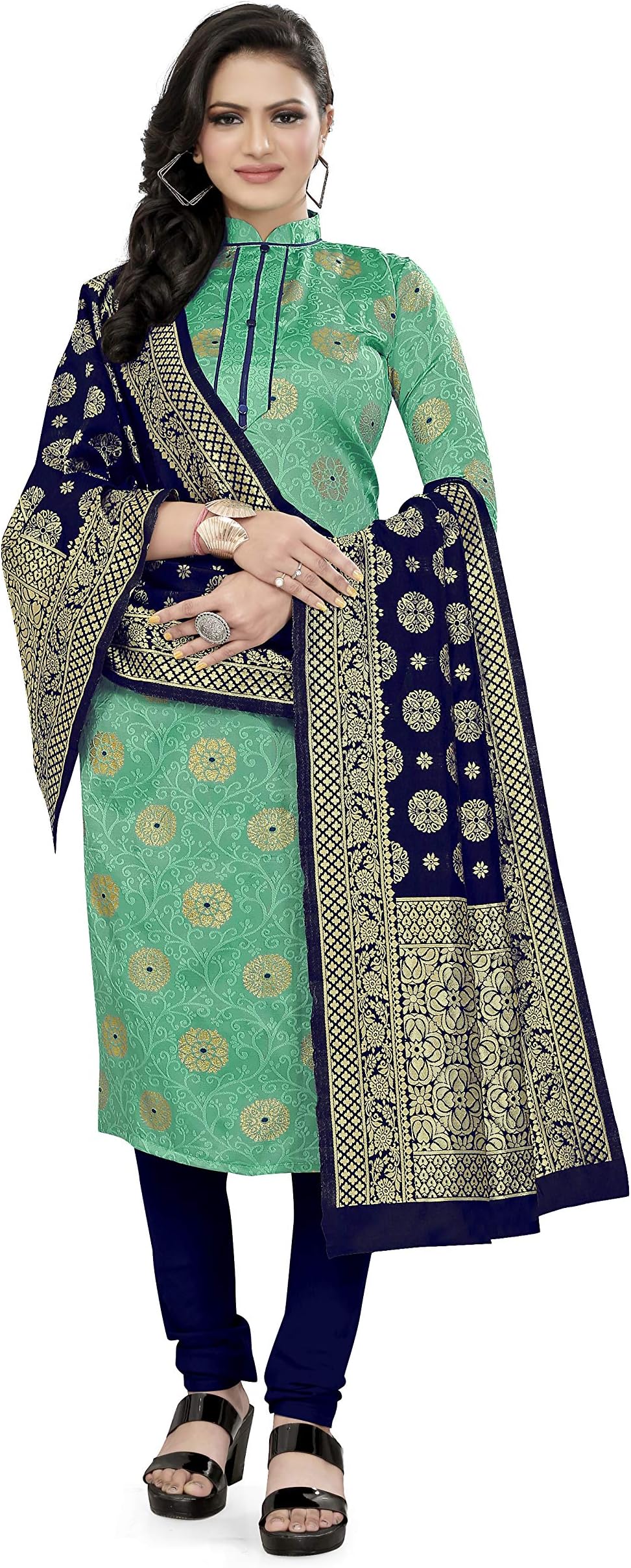 MORLYWomen's Cotton Silk Cotton silk Banarasi Unstitched Dress Material, Light Green