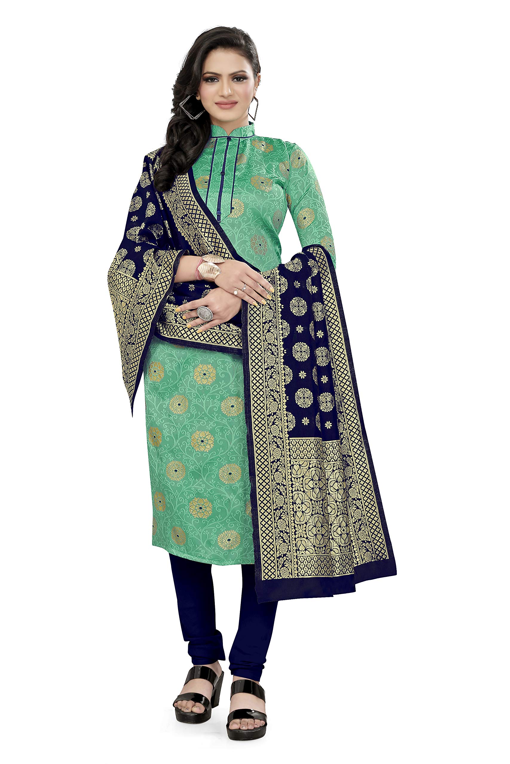 MORLYWomen's Cotton Silk Cotton silk Banarasi Unstitched Dress Material, Light Green
