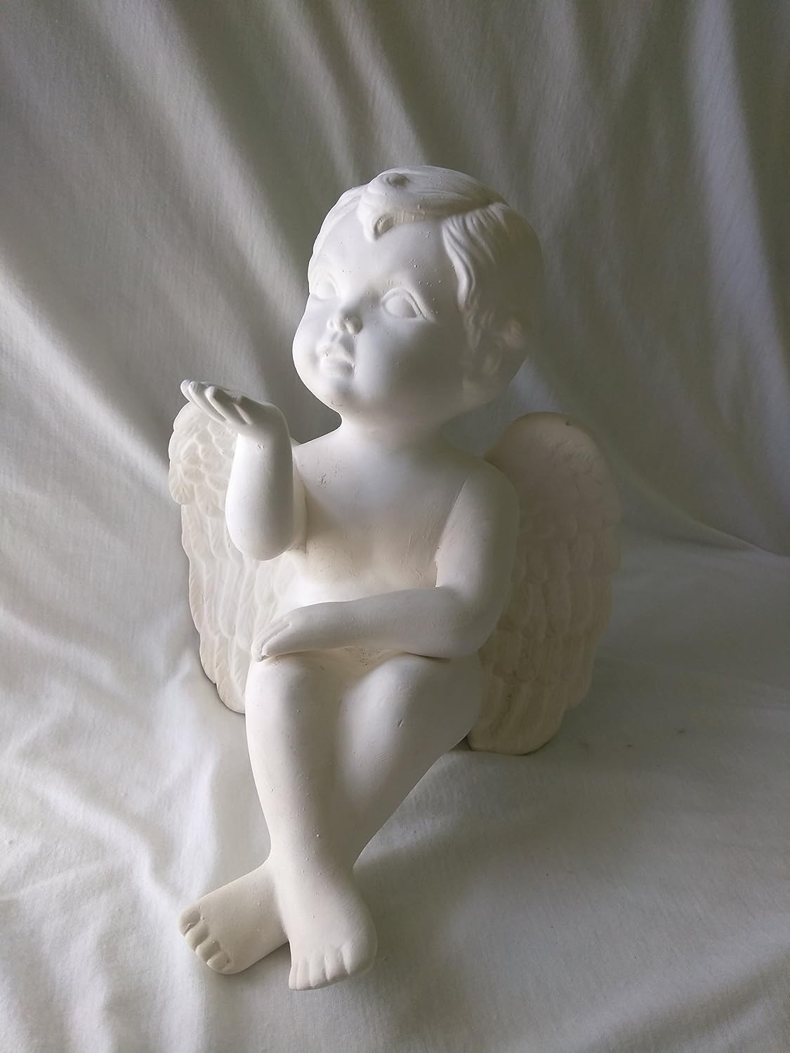 Large Cherub Knees Up Blowing Kisses 10 x 8 x 8 Ceramic Bisque