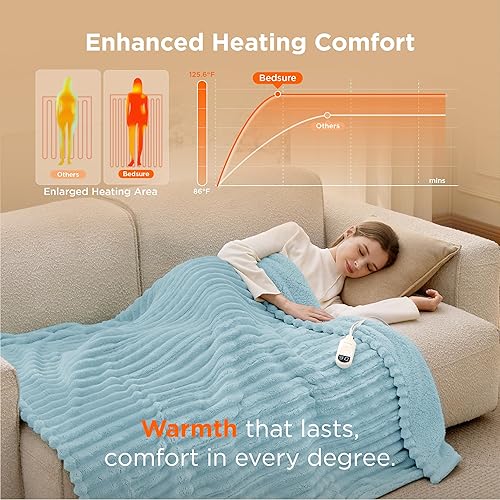 Vista 285 de Bedsure GentleSoft - Manta térmica eléctrica, suave manta eléctrica de franela acanalada, calefacción con 4 ajustes de tiempo, 6 ajustes de calor