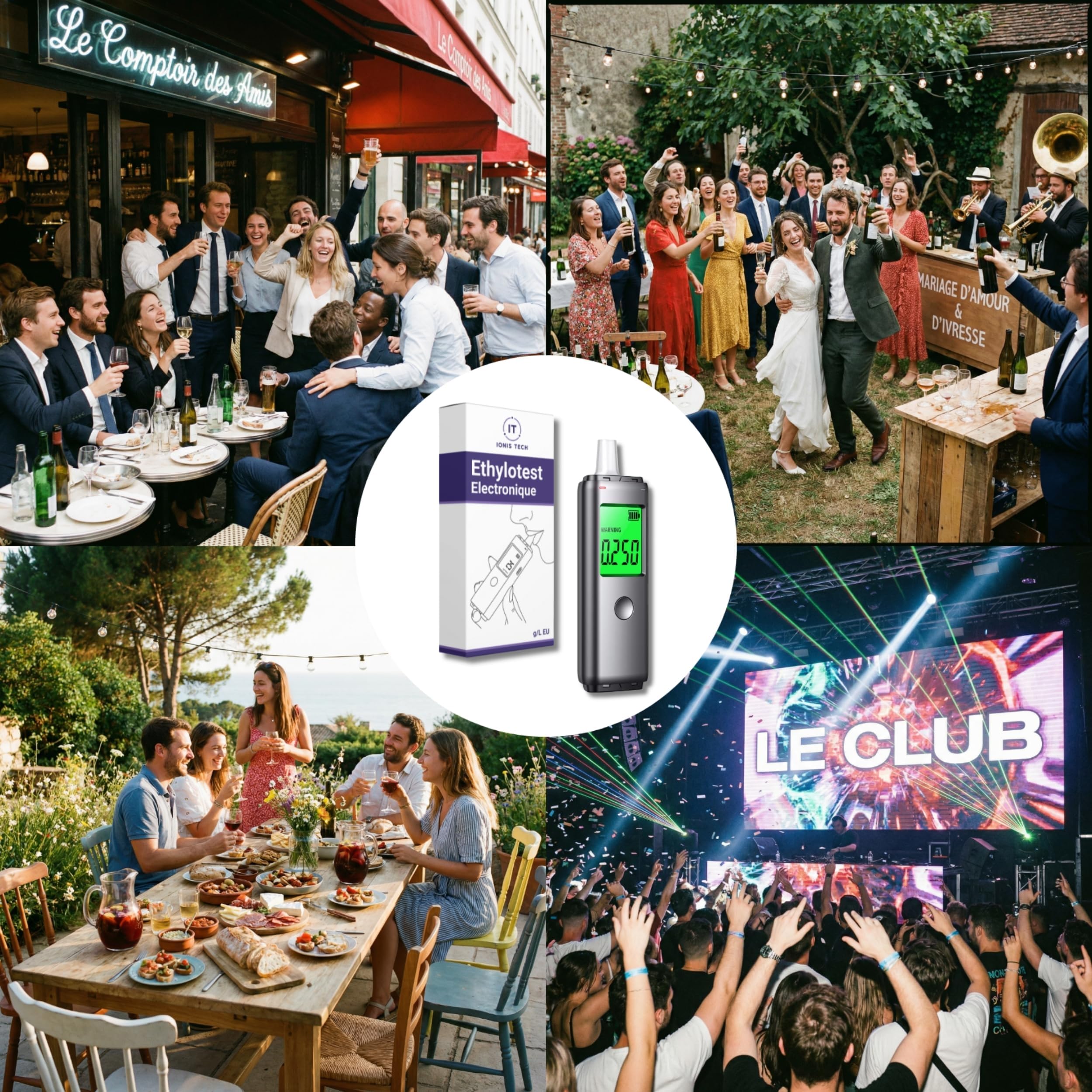 Éthylotest Électronique - Rechargeable USB – Affichage g/L Clair, Résultat Rapide, Écran LCD - Compact & Portable - Embouts Hygiéniques – Test Taux d'alcool - Alcootest Personnel