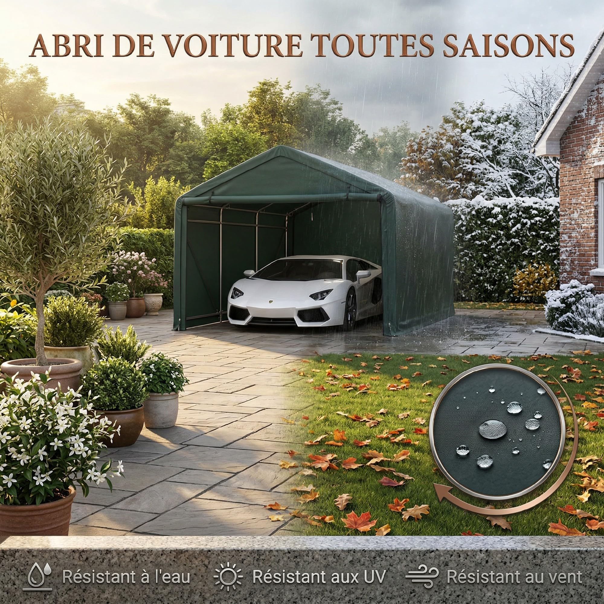 Outsunny Carport Tente de Garage 3 x 6 m, abri Voiture extérieur avec parois latérales Amovibles et 2 Portes zippées enroulables, Tente de Stockage carport pour Voiture, Camion et Bateau, Gris foncé