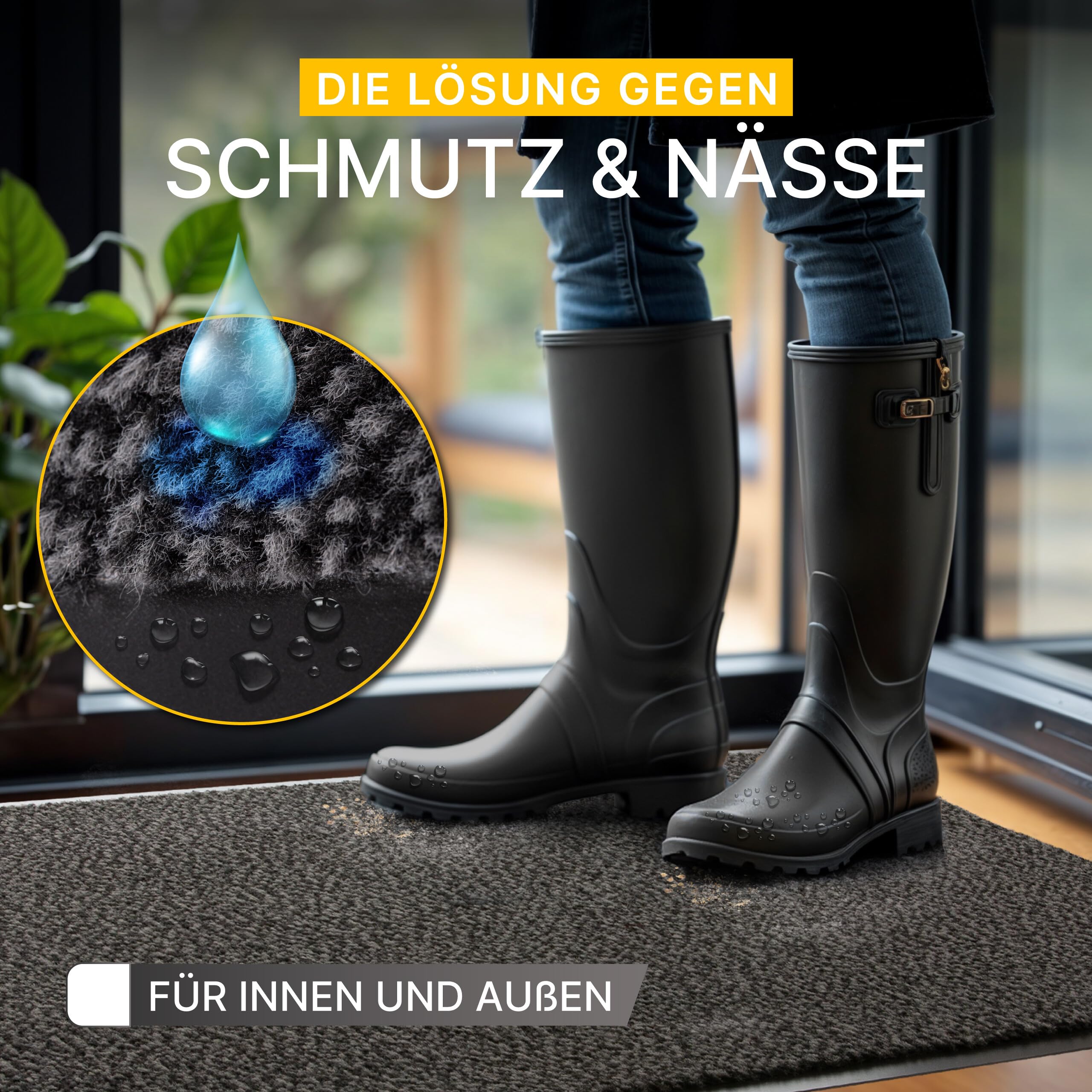 Entrando Schmutzfangmatte auf Maß - 90 cm oder 120 cm Breite - Länge wählbar 20 Meter - mit oder ohne Gummirand an den Schnittkanten schmutzfangteppich meterware sauberlaufmatte (Anthrazit Schwarz)