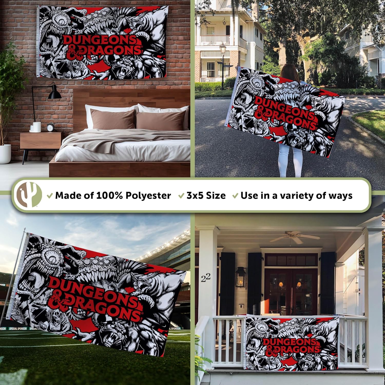 Desert Cactus Dungeons & Dragons Flag D&D 100% Polyester Indoor Outdoor 3x5 feet Official Gear (Design B)