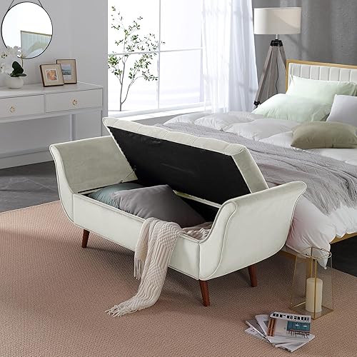 Miniatura 3 de Banco de almacenamiento al final de la cama para dormitorio, banco de almacenamiento de terciopelo tamaño King de 65 pulgadas con 2 almohadas, sofá