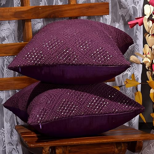 Miniatura 3 de Juego de 2 fundas de almohada moradas, almohadas decorativas de 16 x 16 pulgadas, almohadas decorativas para sofá, cojines decorativos bordados para