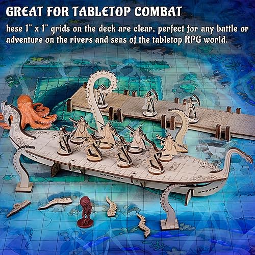 Miniatura 3 de Miniaturas Viking Longship Madera Cortada con Láser de 1 pulgada Cuadrícula Cuadrada Mapa de batalla para D&D, Calabozos y Dragones, Pathfinder u