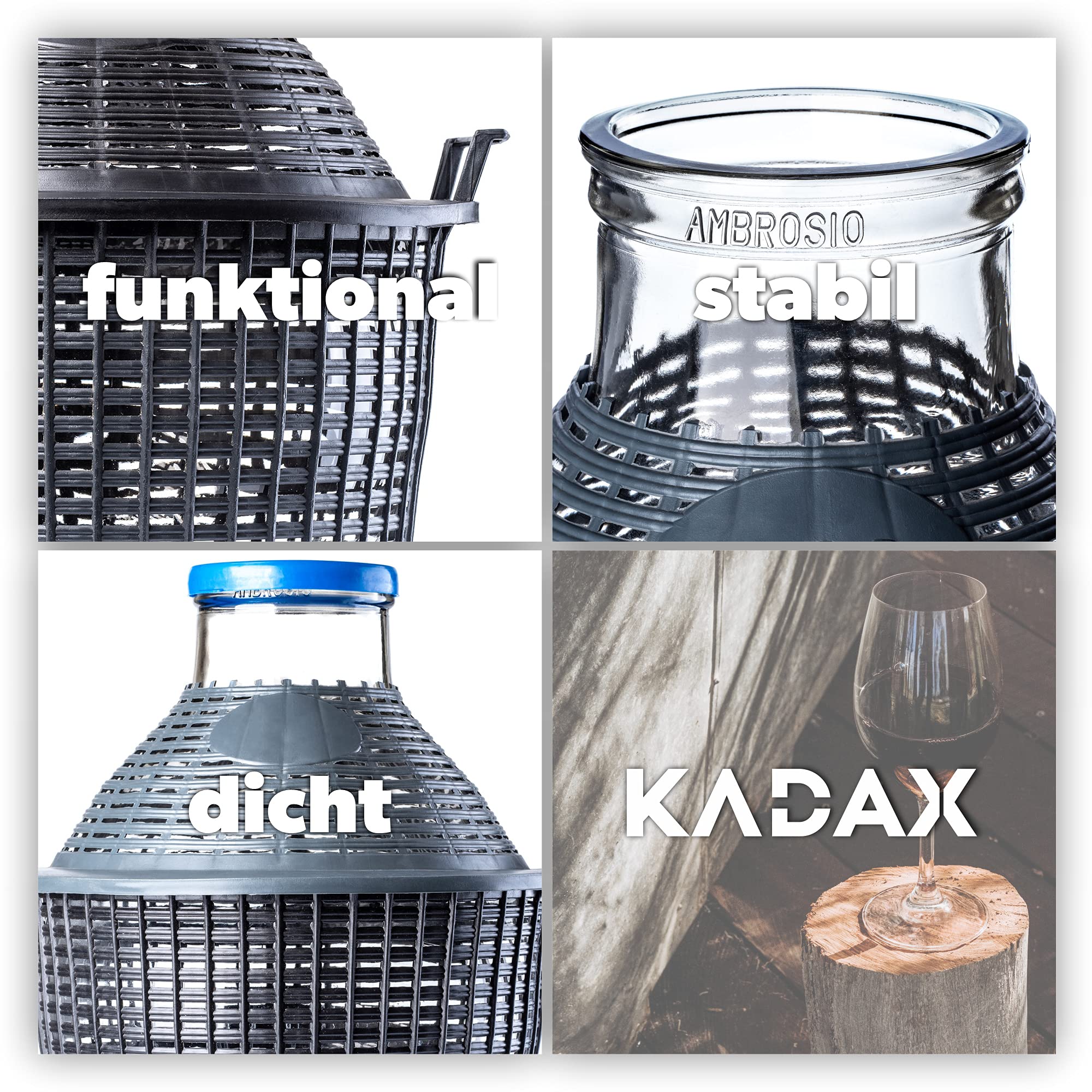 KADAX Glasballon, Palloncino di fermentazione con Cesto di plastica, Atura Ampia, Tappi in Gomma, Palloncino da Vino, Palloncino in traghetto in Vetro, Bottiglia, Bottiglia di Vetro (15L)