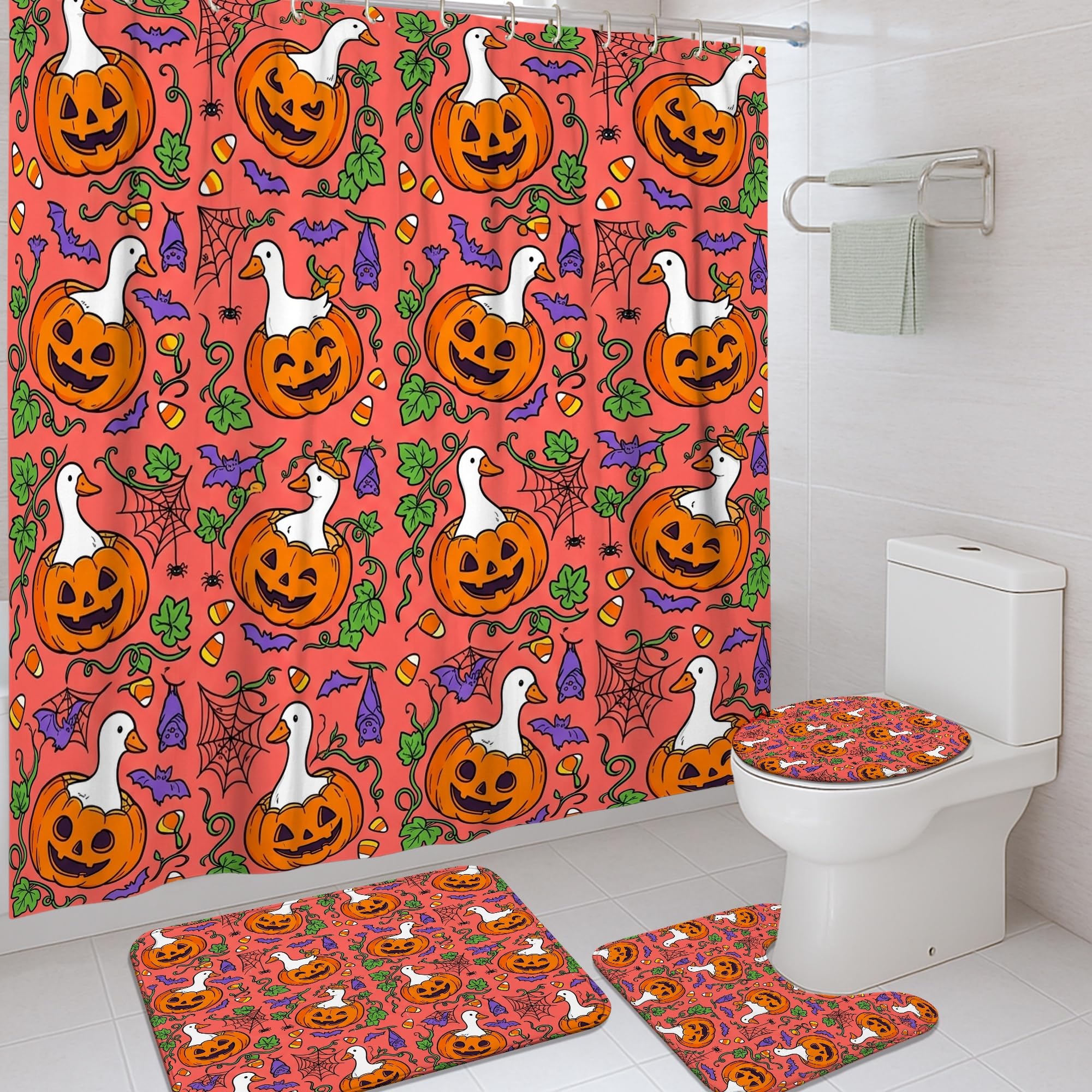 Rideau de douche Halloween 183x183 cm en polyester imperméable citrouilles