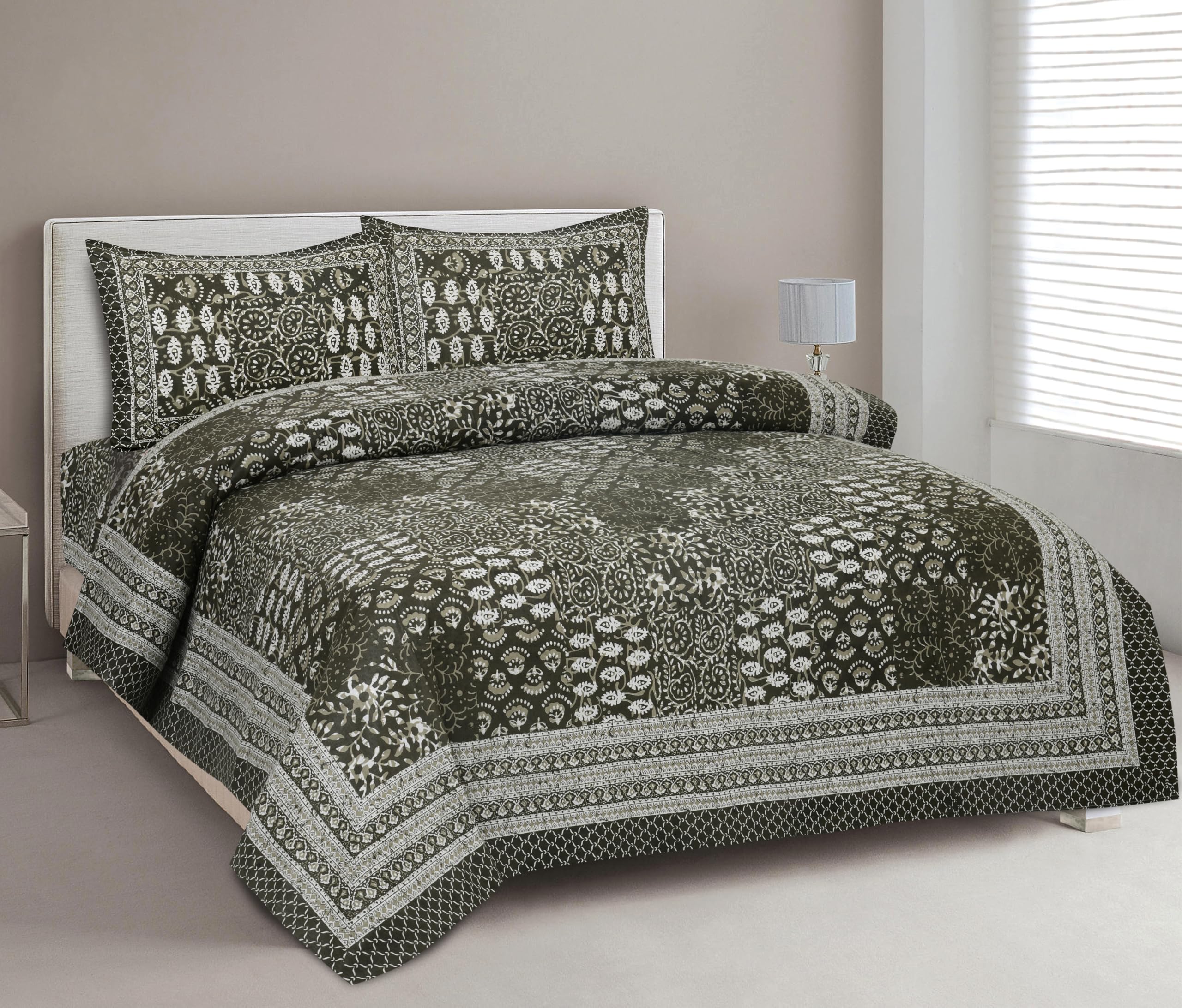 Bedsheet for Double Bed King Size | Jaipuri Rajasthani Cotton Bed Sheet | 1 King Size bedsheet with Pillow Cover | 240 TC Jaipuri Prints Flat Double Bed Bedsheet Cotton King Size-image-38