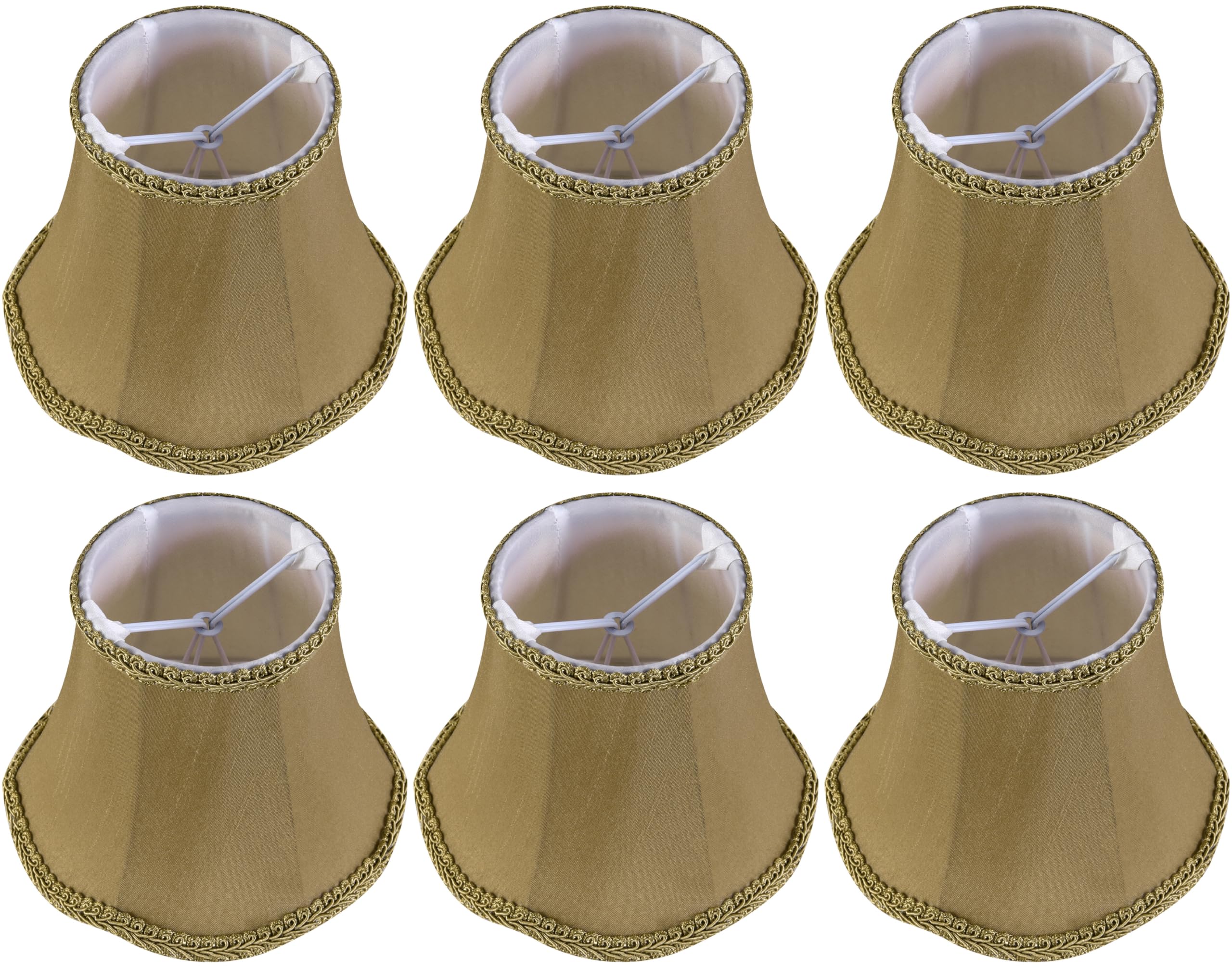 GO&SO 6-Pack Dark Tan Silk Chandelier Lamp Shades with Dark Tan Petal Trim,(3.15"x5.5"x4.72") Small Lamp Shades Clip on Bulb for Chandelier/Table/Wall Lights,Nordic Style Fabric Bell Lamps Shade
