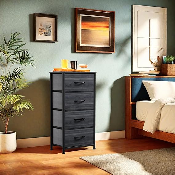 GOOBED Dresser with 4 Drawers - Fabric Storage Tower, Organizer Unit for Bedroom, Hallway, Closets - Sturdy Steel Frame, Wooden Top & Easy Pull Fabric Bins