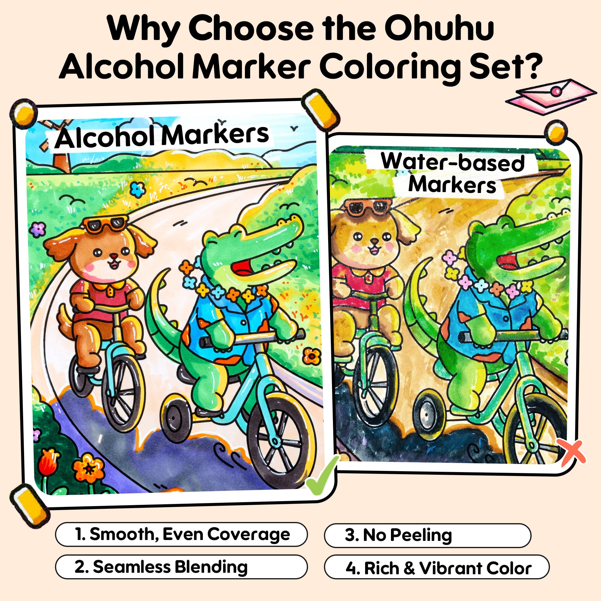 Ohuhu Honolulu B, 48 pennarelli a colori con libro da colorare con libro da colorare, pennello certificato AP e punta fine, ricaricabili, per adulti, illustrazione, regalo per alleviare lo stress