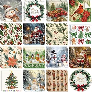 Gueevin 45 Pack Christmas Vintage Decoupage Napkins 12 Styles Assorted Retro Christmas Decoupage Paper 13 x 13 Inch Victorian Santa Snowman Paper Napkins for Crafts Xmas Dinner Table Decor(Vintage)