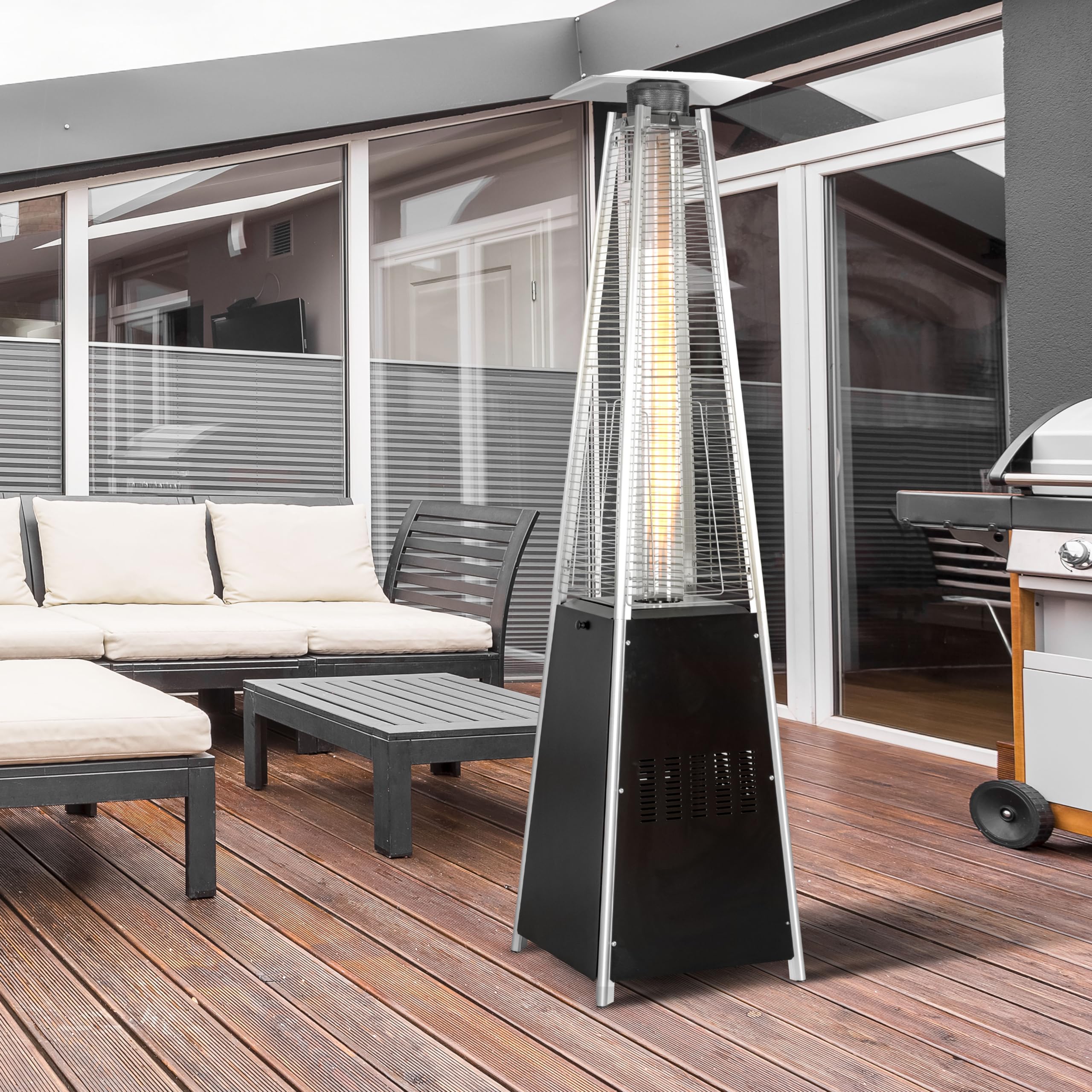 Nuu Garden Outdoor Propane Patio Heater, 48,000 BTU Pyramid Outdoor Heater  with Wheels, Hammered Bronze Tower Portable Heater with Quartz Glass Tube