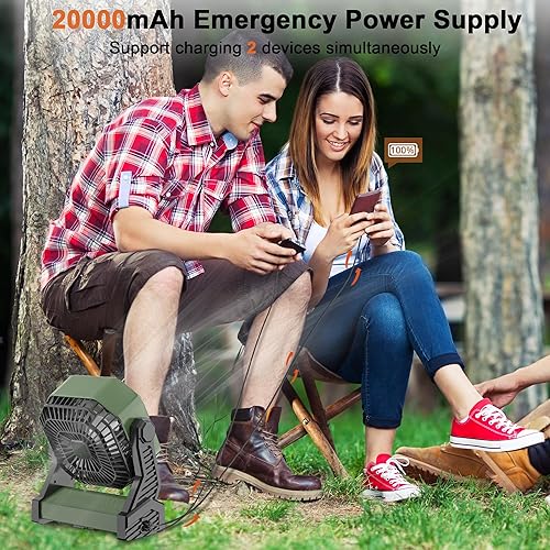 Miniatura 5 de Ventilador de camping con linterna LED ventilador de tienda de campaña recargable de 20000 mAh con batería recargable con luz y gancho pivote de 270
