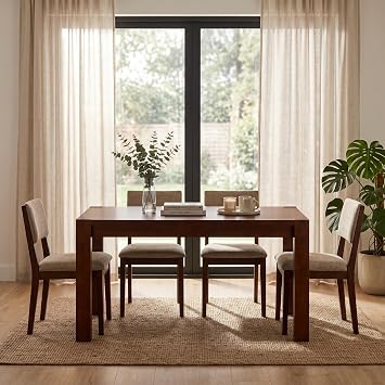 NTC Block 55 Inch Modern Farmhouse Dining Table, Rectangular Dinner Table for Dining Room, Living Room Furniture, Effortless Assembly, Dark Walnut