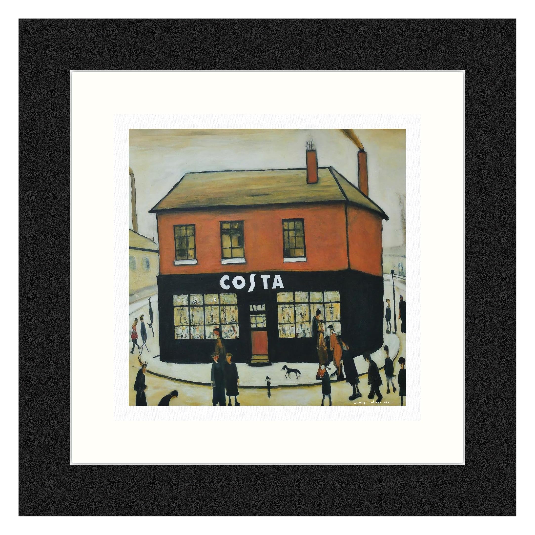 Greetingles Lowry-Style 12"/31cm Square Framed Print. Beautiful Black Ash Frame (Lowry, Costa)