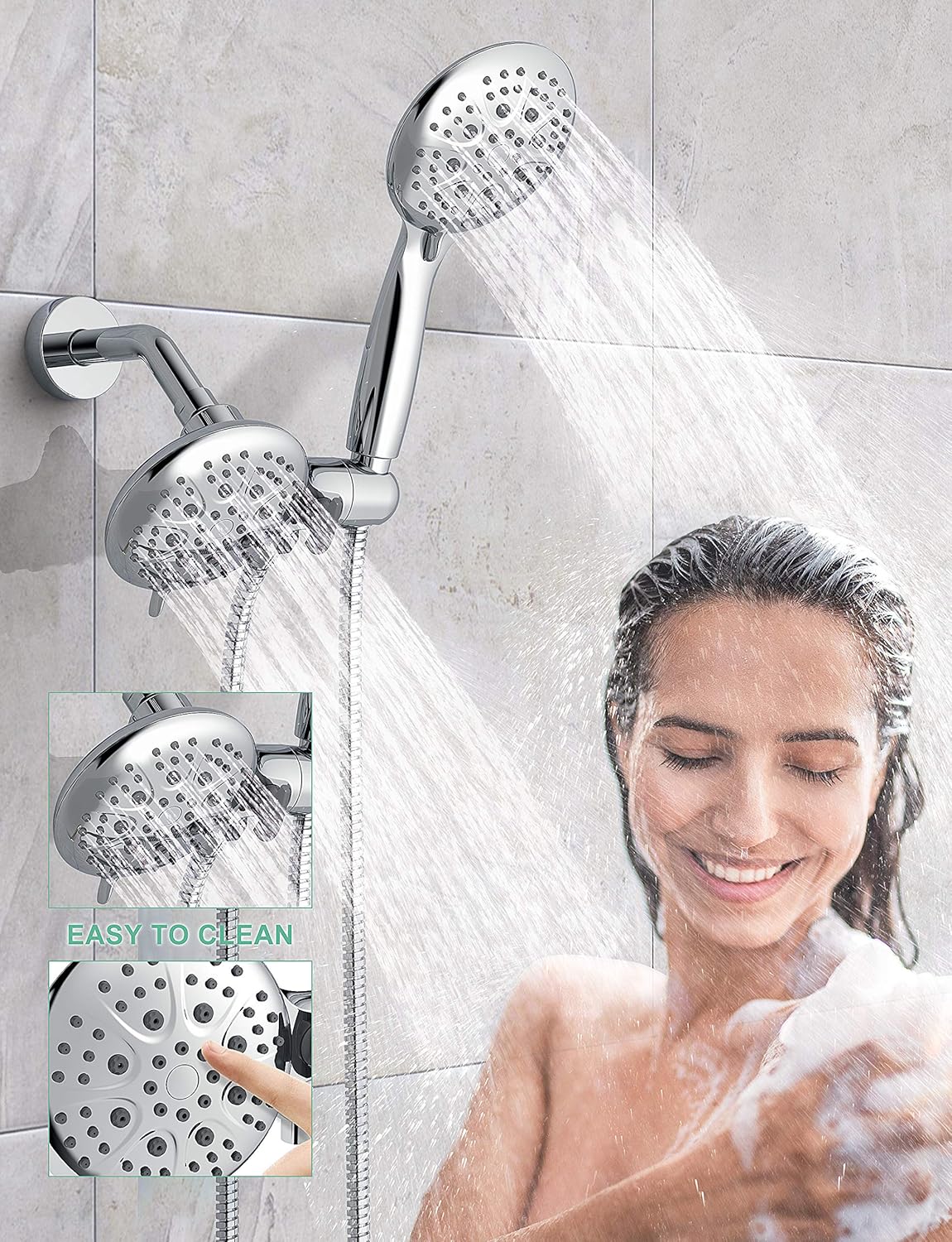 SR SUN RISE Shower System with Tub Spout Rain Shower Tub Set, High Pressure 35-Function Dual 2-in-1 Shower Combo Faucet with Valve, Patented 3-Way Water Diverter in Polished Chrome(Valve Included)