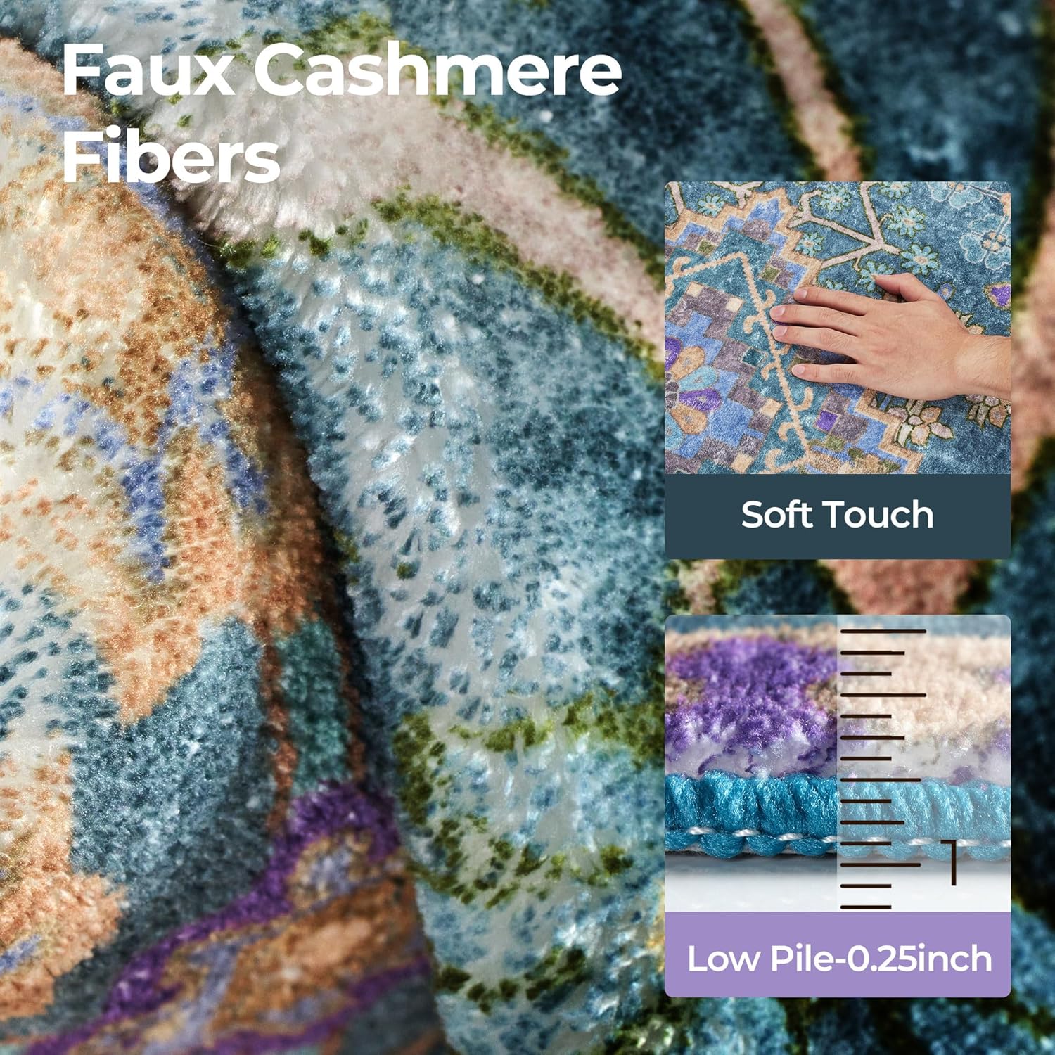 8x10 Area Rugs for Living Room, Machine Washable Low Pile Rug, Non Slip Backing Boho Rugs for Bedroom, Printed Soft Vintage Carpet Teal Green Purple 8 x 10 - Image 5