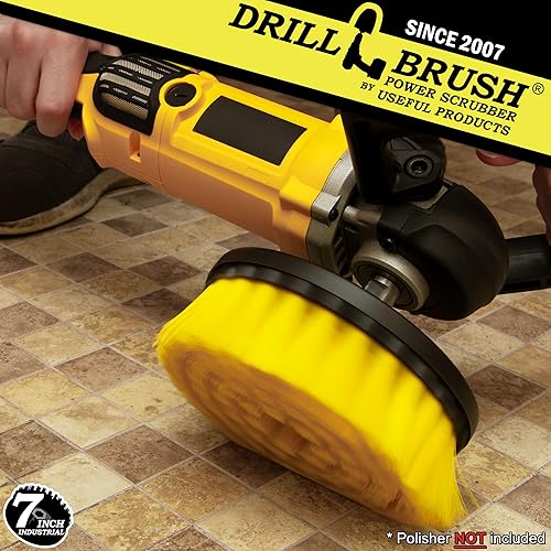 Miniatura 2 de Cepillo de lavado  7 pulgadas - Accesorio para baño  Cerdas amarillas medianas  Pulidor de velocidad variable  58 x 11 Hub roscado  Azulejos