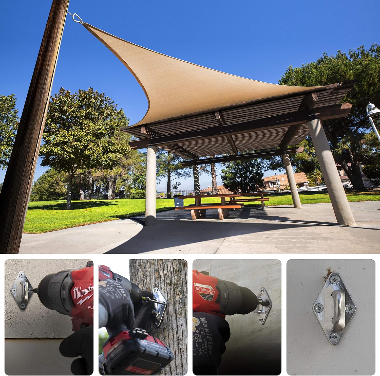 Amgo Hardware Kit Set for Triangle Sun Shade Sails Canopy, Easy-Tensioning, 316 Military-Grade Stainless Steel(10 Inch Hardware Kit + Cables)