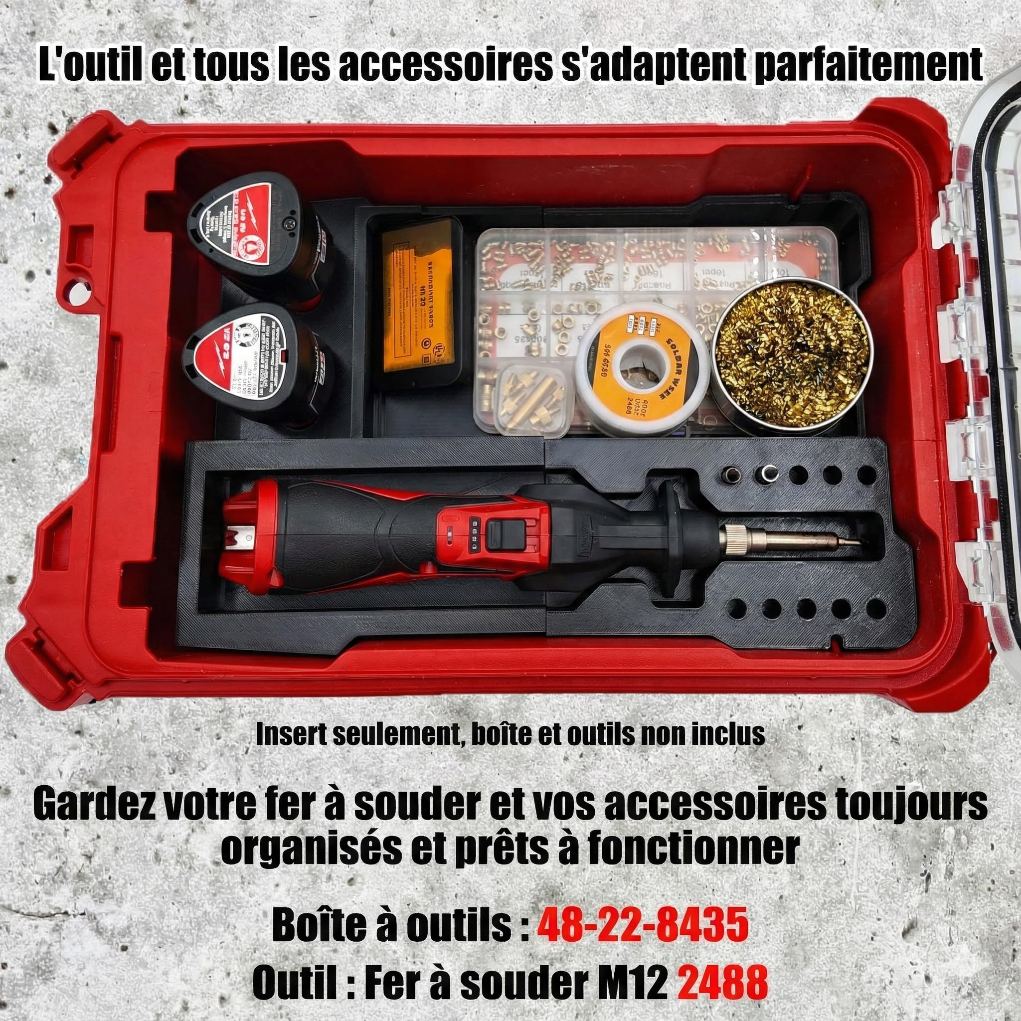 Organiseur de fer à souder M12 et doublure pour boîte à outils Milwauke Compact Organizer