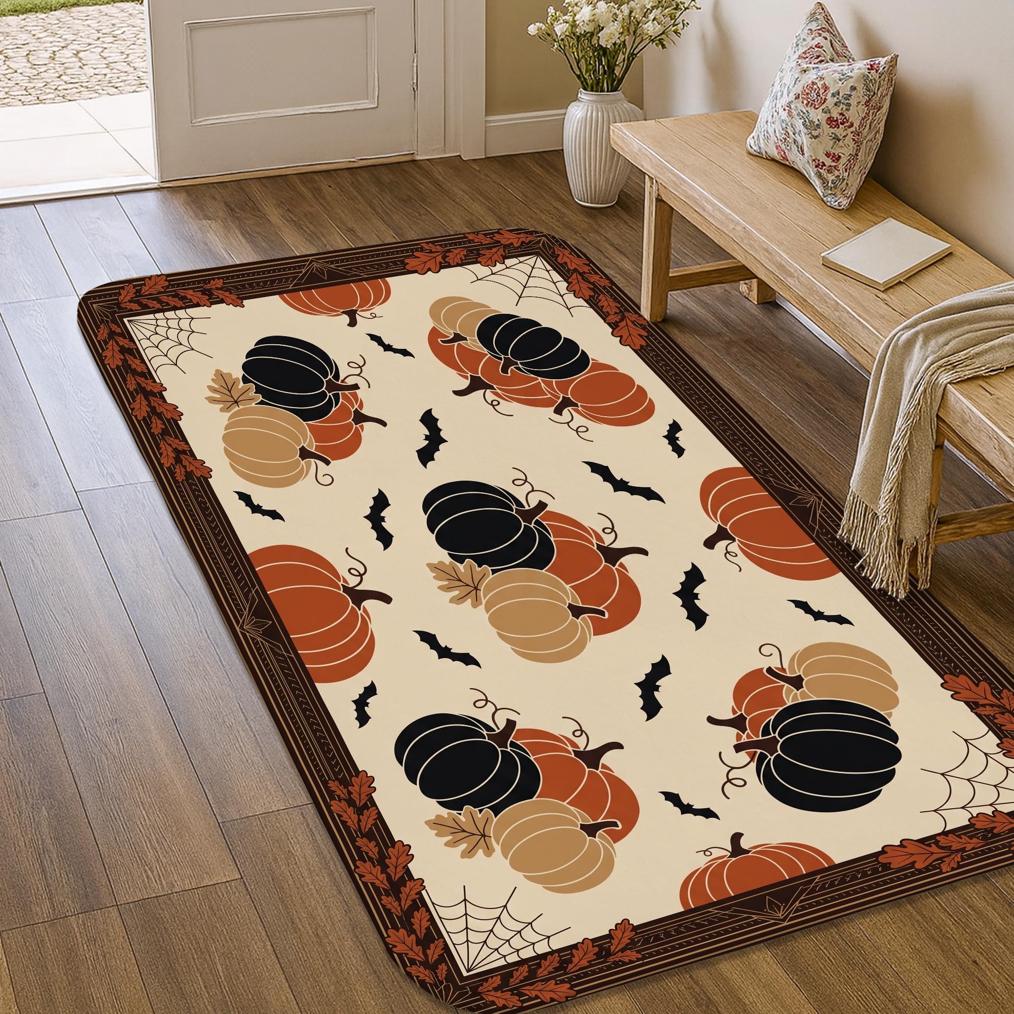 Alfombra Halloween naranja de pelo bajo para evitar tropiezos en la entrada de casa 3x5 pies