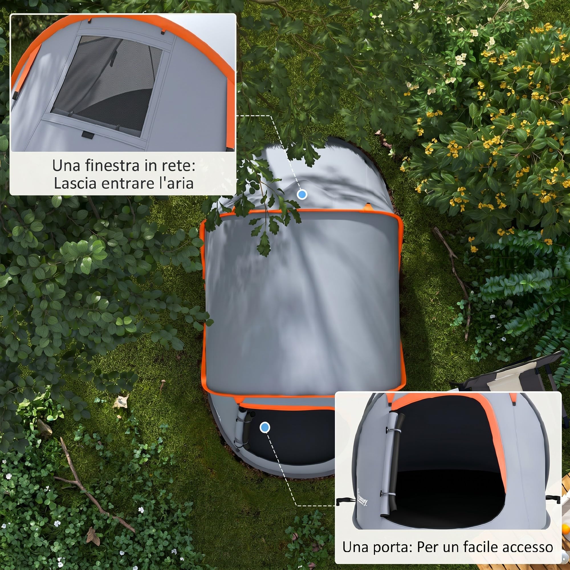 Outsunny Tenda da Campeggio Impermeabile 2-3 Posti Pop Up 245x148x105 cm