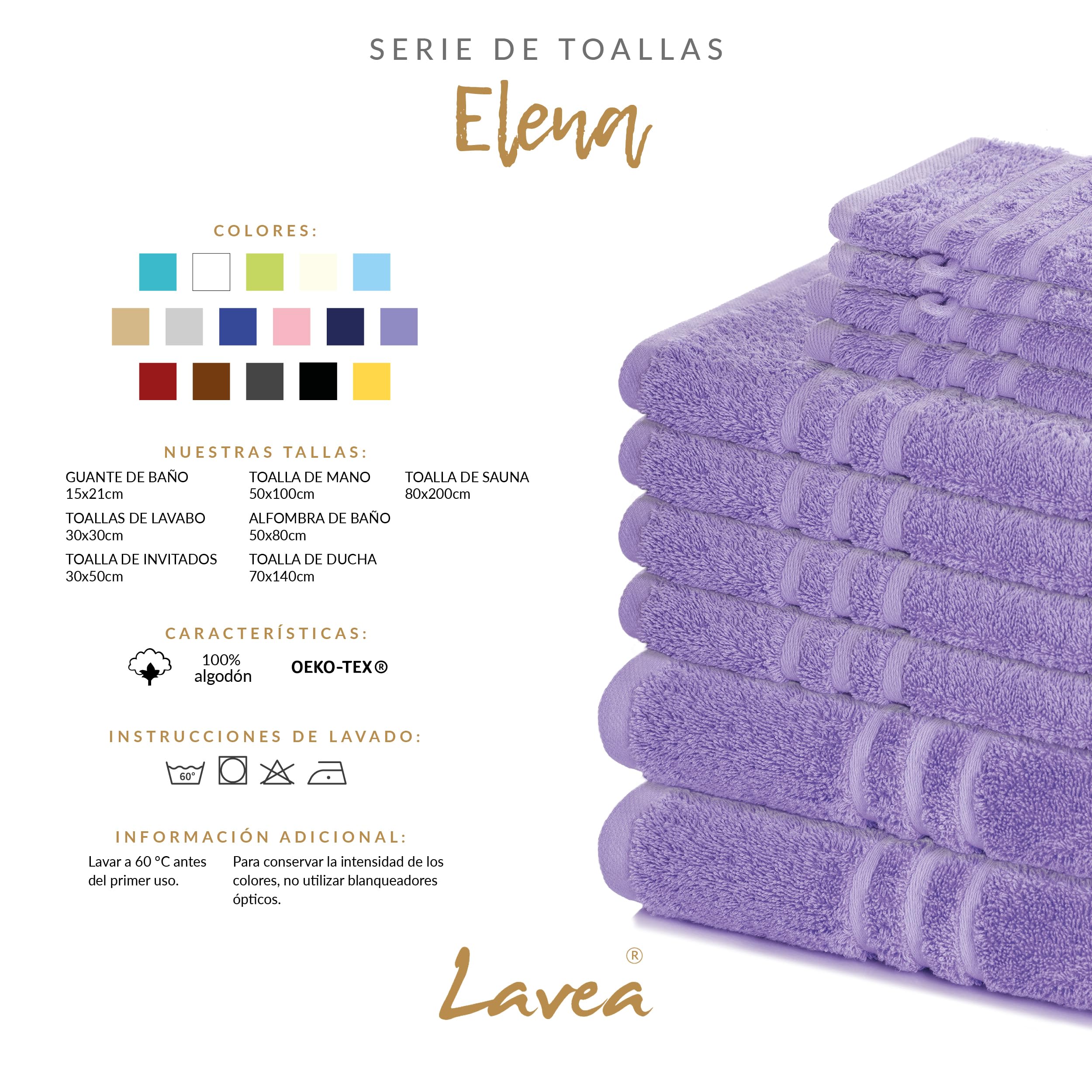 Lavea® Juego de 8 Toallas de Baño 50x100 cm en Rizo 100% Algodón – Suaves y Absorbentes – Toallas de Mano y Toallas Lavabo Ideales para Hogar, Hotel y SPA – Verde Claro y Lavanda