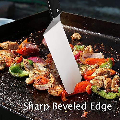 Miniatura 5 de HaSteeL - Juego de espátulas de metal, espátula de acero inoxidable con mango de madera, resistente y larga para panqueques, girador de hamburguesas