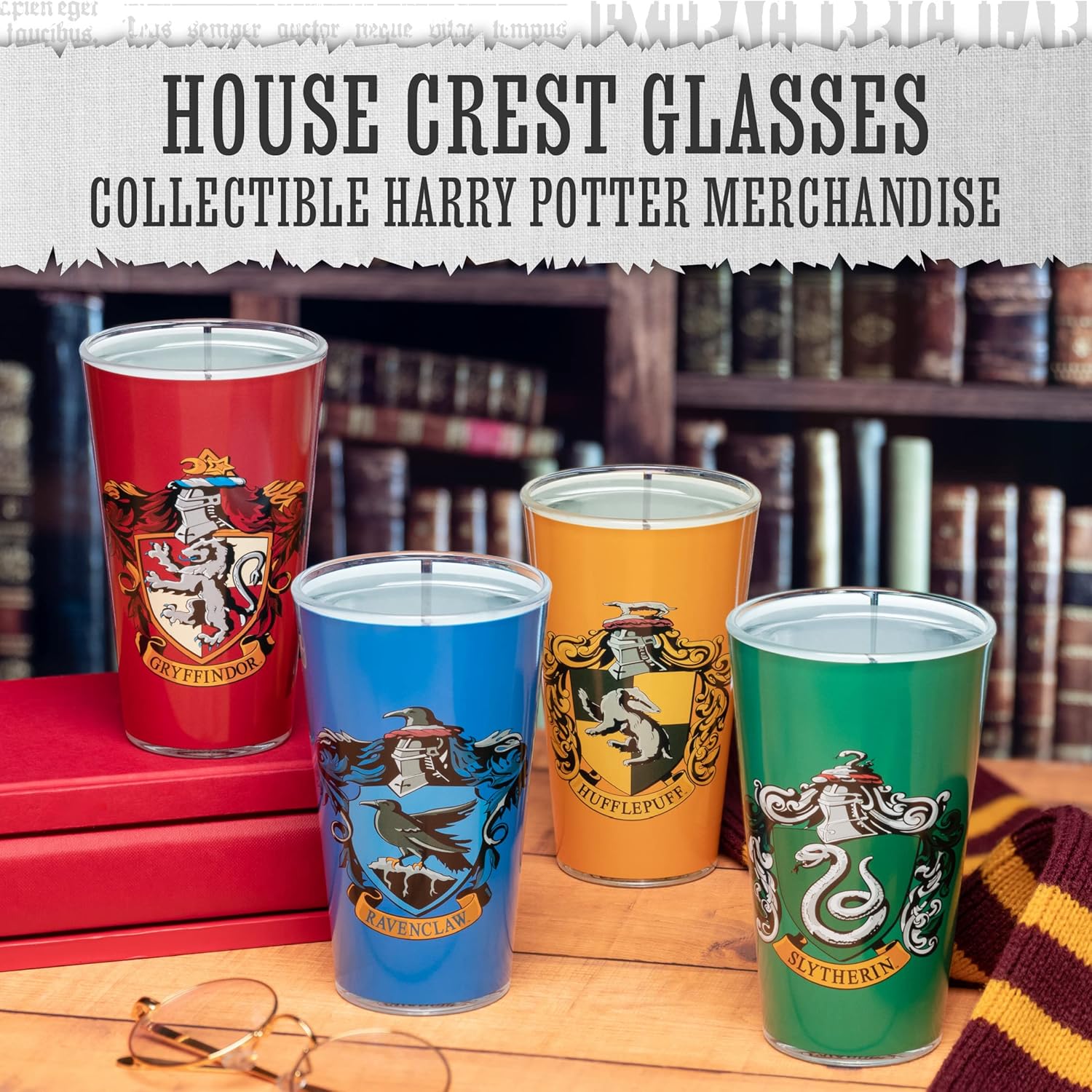 Paladone Harry Potter Hogwarts House Crest Glasses - Set of 4 - Official Merchandise - Image 2