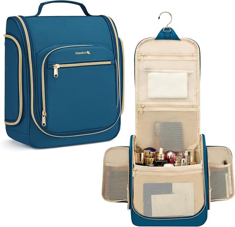 Necessaire de viagem suspensa Hanke com compartimentos e gancho giratório, azul-marinho, 1 unidade