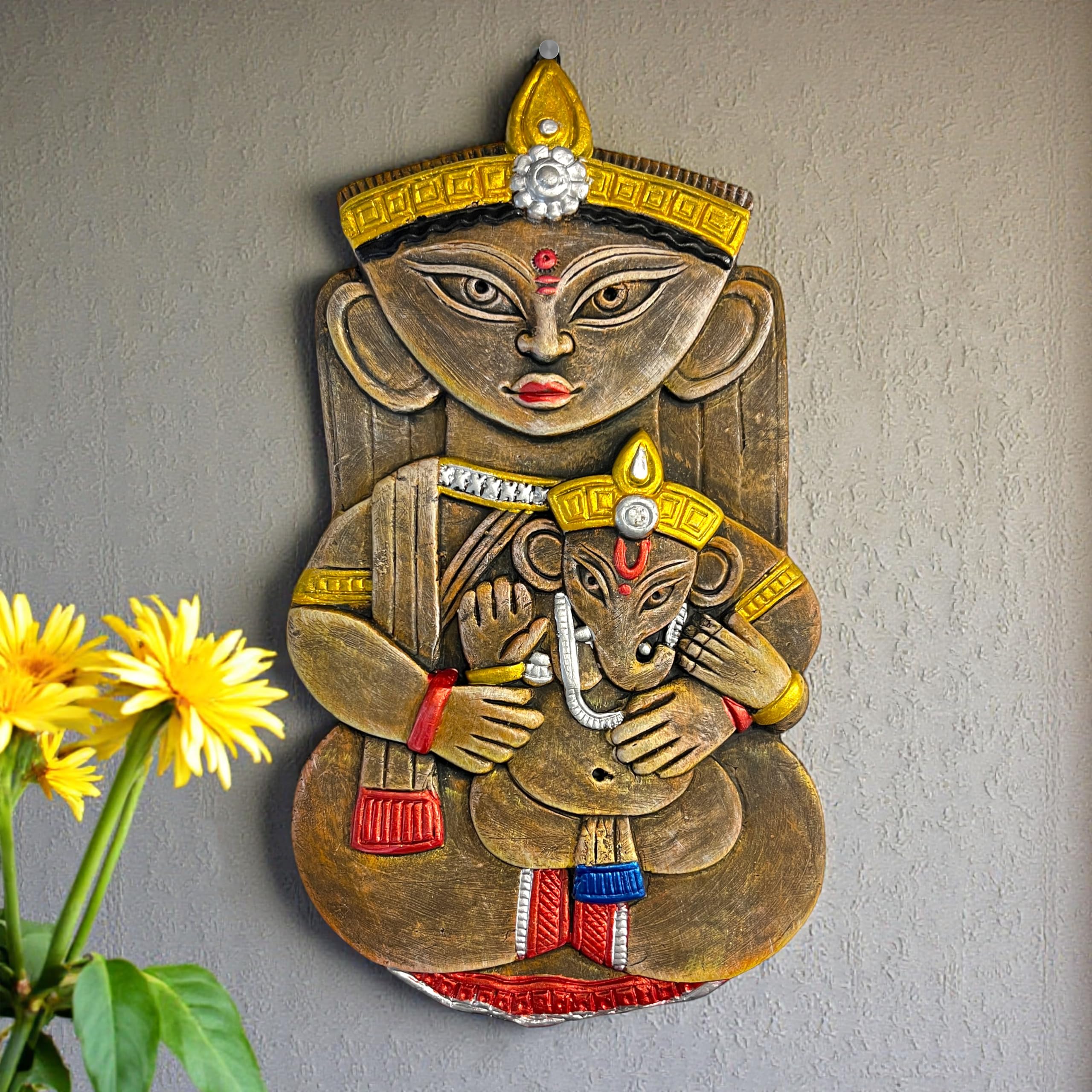 Shiv Parvati Terracotta Wall Hanging - Divine Home Decor -16