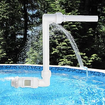 Above Ground Pool Water Fountain - Fun Swimming Pool Accessories, Outdoor Fountains and Waterfalls - Large Adjustable Spray Relaxing Poolside Sprinkler Waterfall -Return Jet Assembly - 13" Tall White
