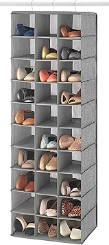 Whitmor 30 Sections Hanging Clothes Closet Shoe Organizer, Space Saving Breathable Fabric Shoe Storage for Bedroom, Laundry, Dorm, Crosshatch Gray