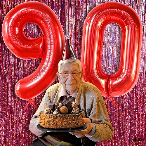 Miniatura 2 de KatchOn Globo rojo grande del número 90, 40 pulgadas, globo rojo 90, decoraciones de cumpleaños 90