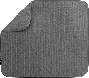 S&T INC. Dish Drying Mat, 16” x 18”, Absorbent Microfiber Kitchen Counter Mat, Dish Drying Pad for Dishes, Utensils, Pots and Pans, Large, Charcoal