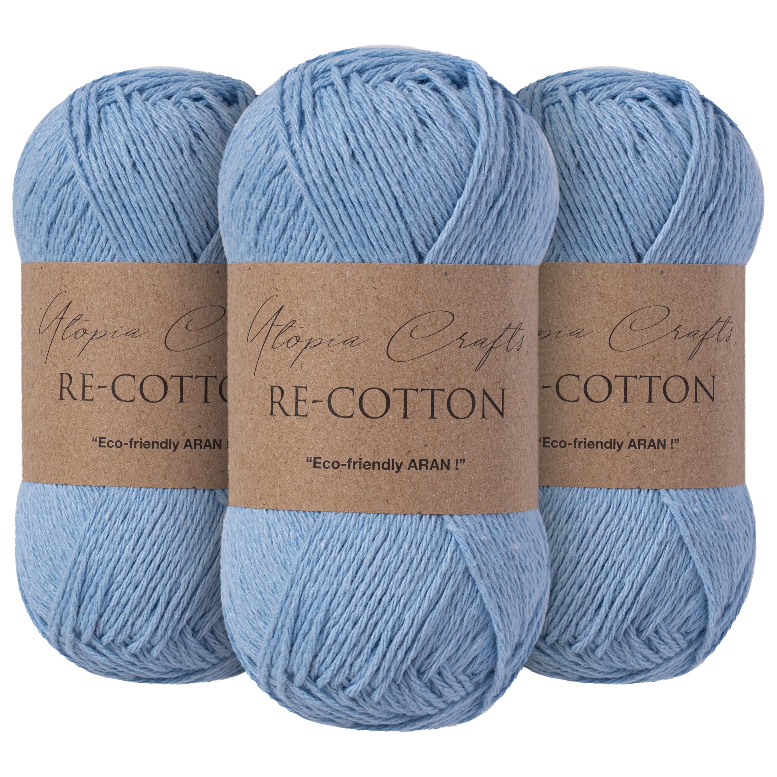 Utopia Crafts Re-Cotton Knitting Yarn 3X 100g (Faded Blue)