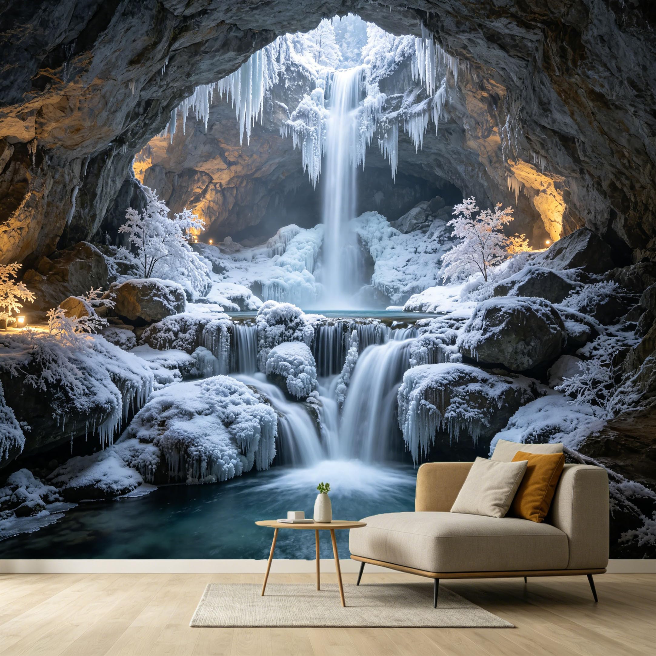 Custom Size Wall Murals Winter Frozen Waterfall Mountain Landscape 3D Trompe L'Oeil SelfAdhesive Wall Fabric Removable Large Wallpaper for Photo Living Room