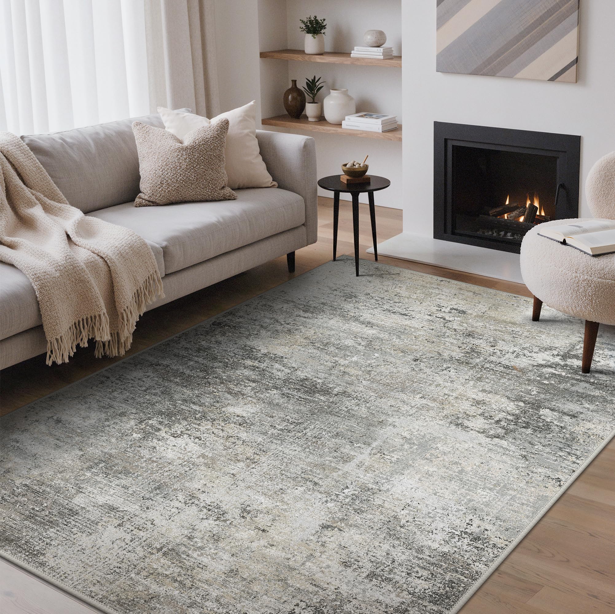 BEIMO XXL Washable Rugs 240x300cm, Abstract Area Rugs for Bedroom Soft Short Pile, Machine Washable Rug Non-Slip Large Rugs for Living Room, Dining Room, Grey Beige