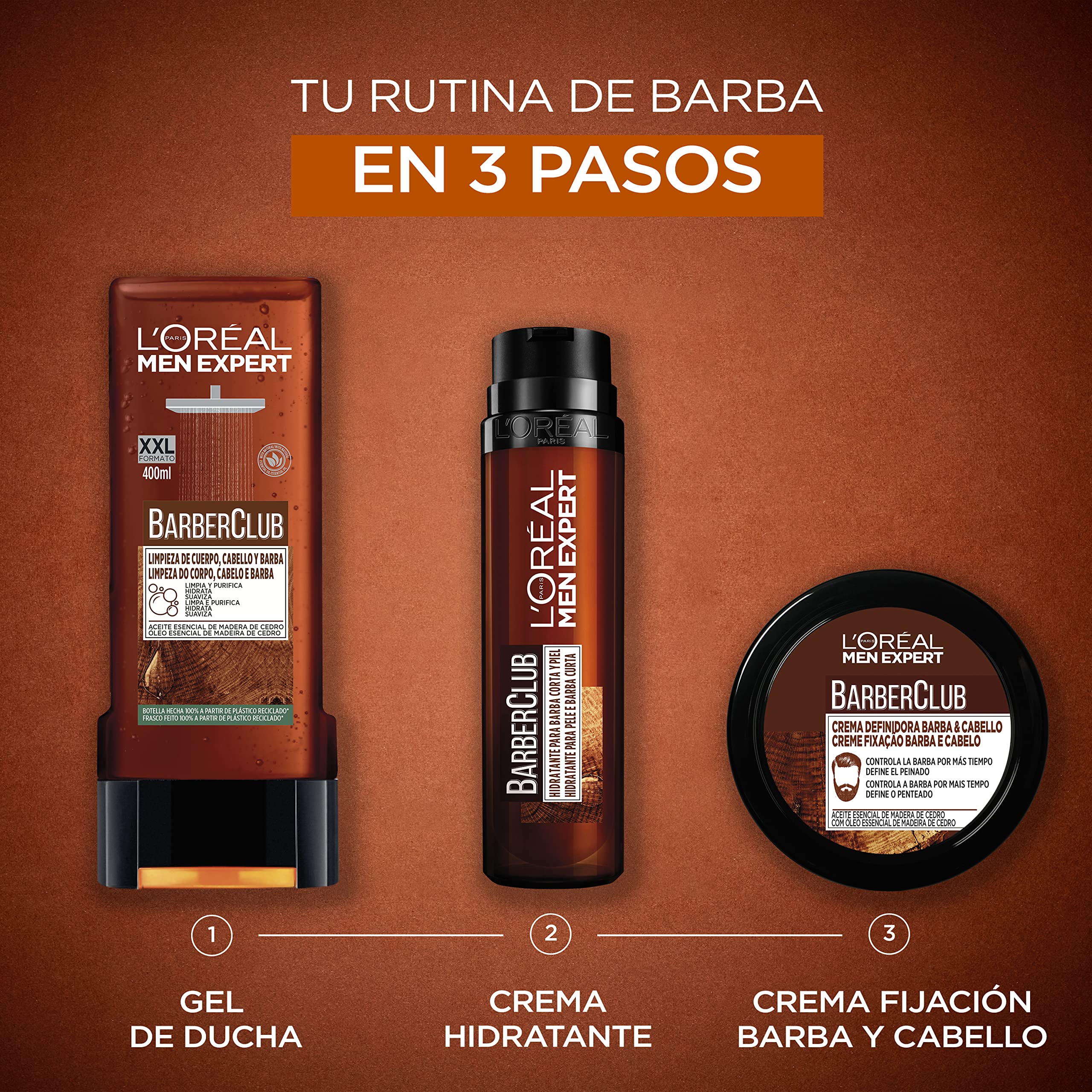 L'Oréal Paris Men Expert Pack Barber Club do pielęgnacji brody dla mężczyzn z woskiem do mocowania + krem nawilżający do brody + żel pod prysznic
