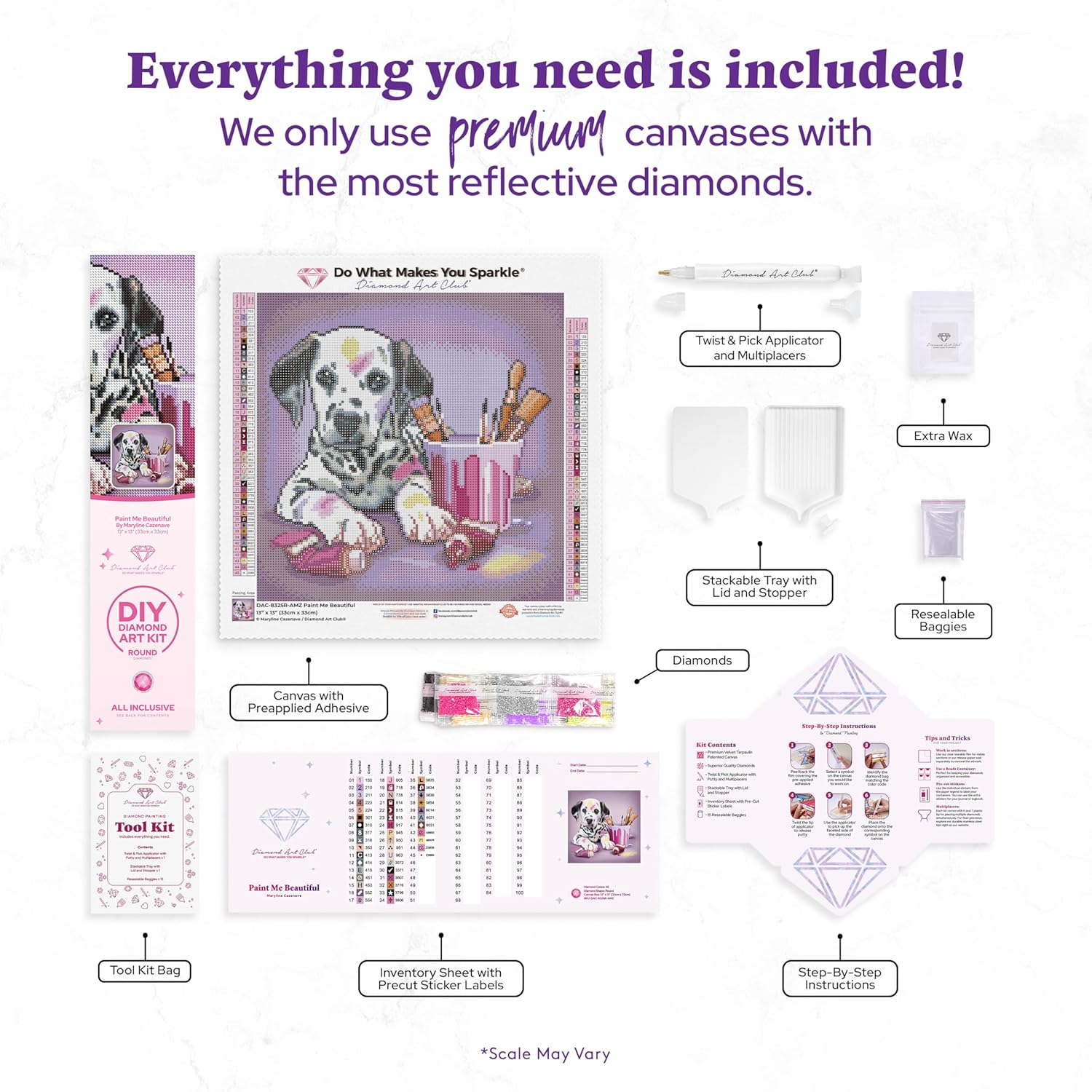 DIAMOND ART CLUB Paint Me Beautiful - Dalmation Diamond Painting Kit, Fun DIY Crafts for Adults, Round Diamond Art Canvas, 13" x 13" (33 cm x 33 cm)