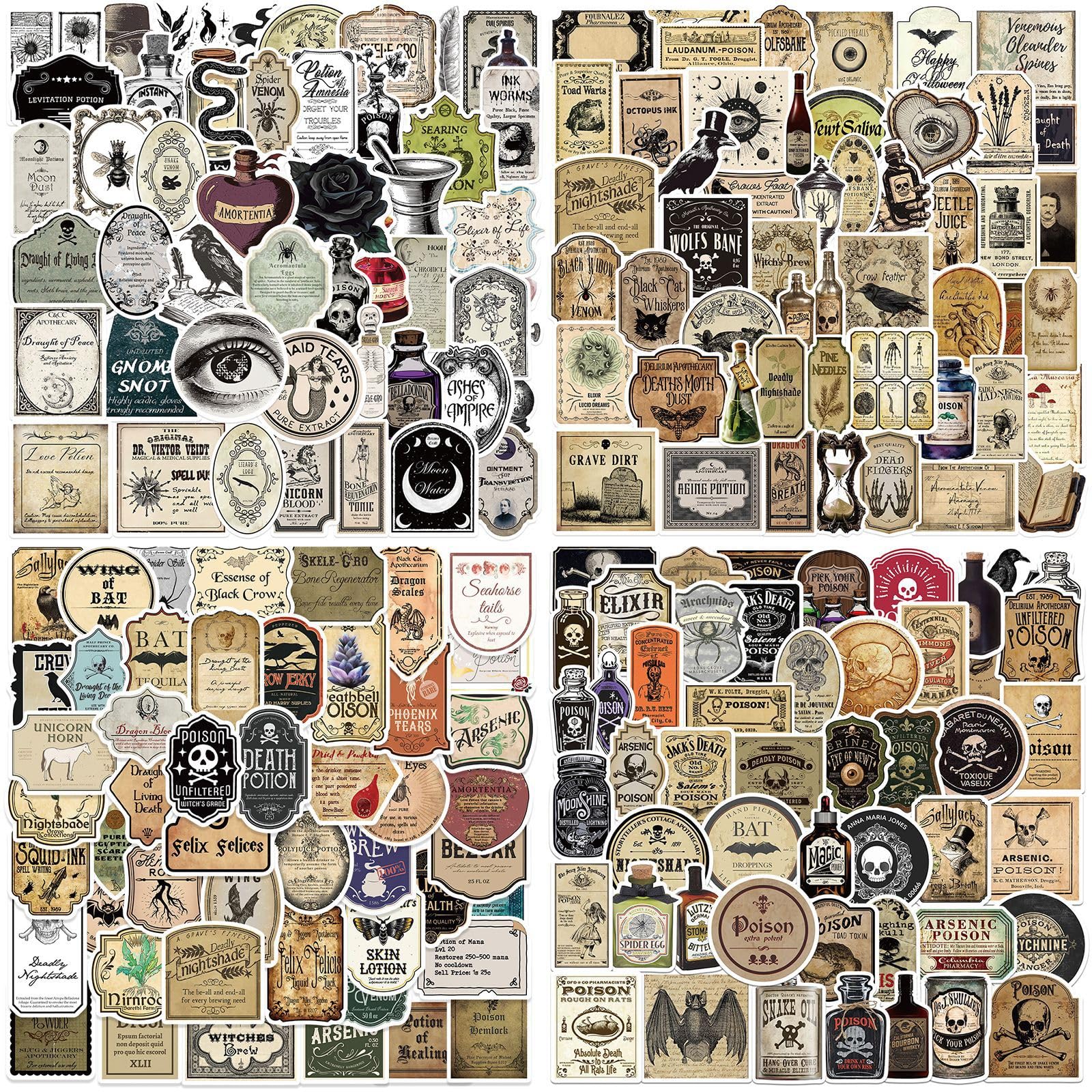 200Pcs Potion Label Stickers, Magic Potion Waterproof Aesthetic Vinyl Graffiti Decals for Skateboards Luggage Laptop, Teens and Adults