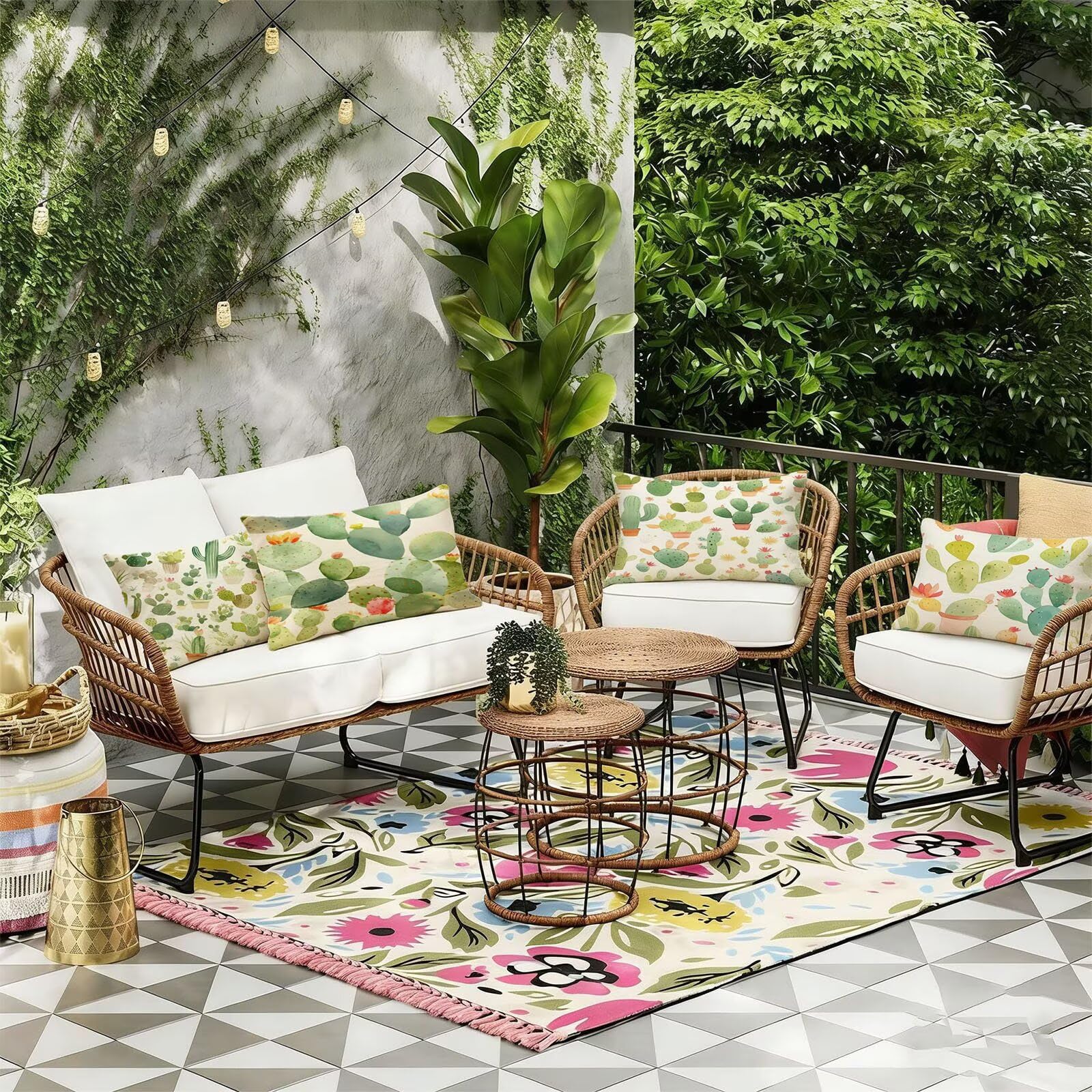 Generisch Outdoor Kissen Wetterfest 70x90cm Beige Dekokissen Kissenbezüge Kaktus Kissenhülle Sommer Sofakissen für Wohnzimmer Schlafzimmer Garten Dekorative 4er Set. R-5914