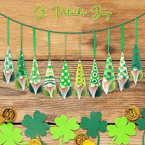 Miniatura 5 de 10 figuras colgantes del día de San Patricio, gnomo de felpa, hecho a mano, elfo irlandés, escandinavo, adornos para el hogar, trébol de duende