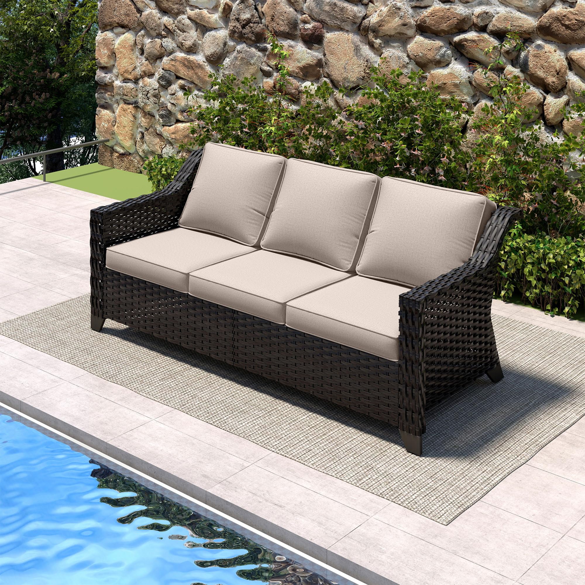 Luxury 3 Seater Outdoor Patio Couch with Handwoven PE Wicker