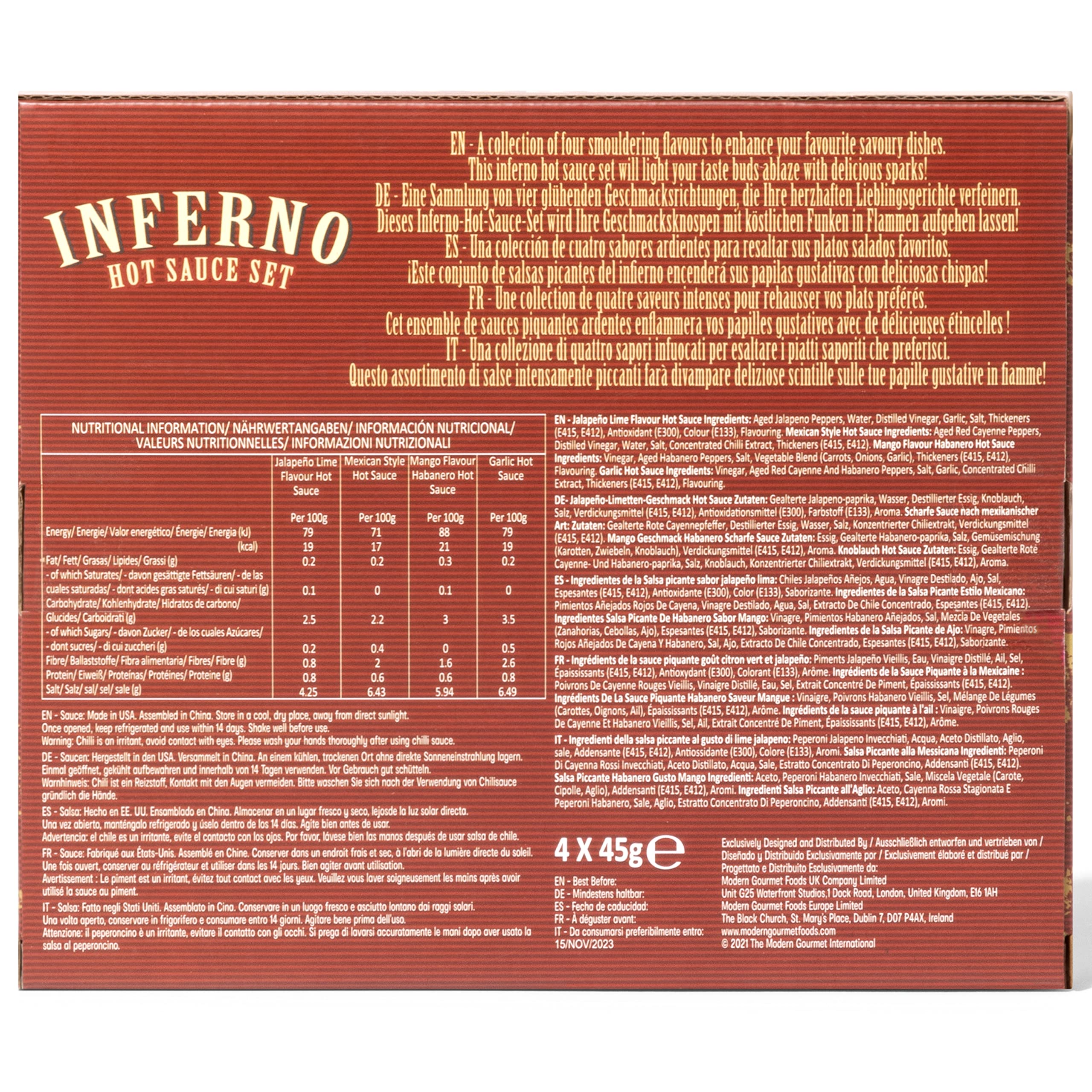 Thoughtfully Gourmet, Inferno Chilli - Coffret cadeau sauces piquantes - Contient 4 sauces piquantes savoureuses