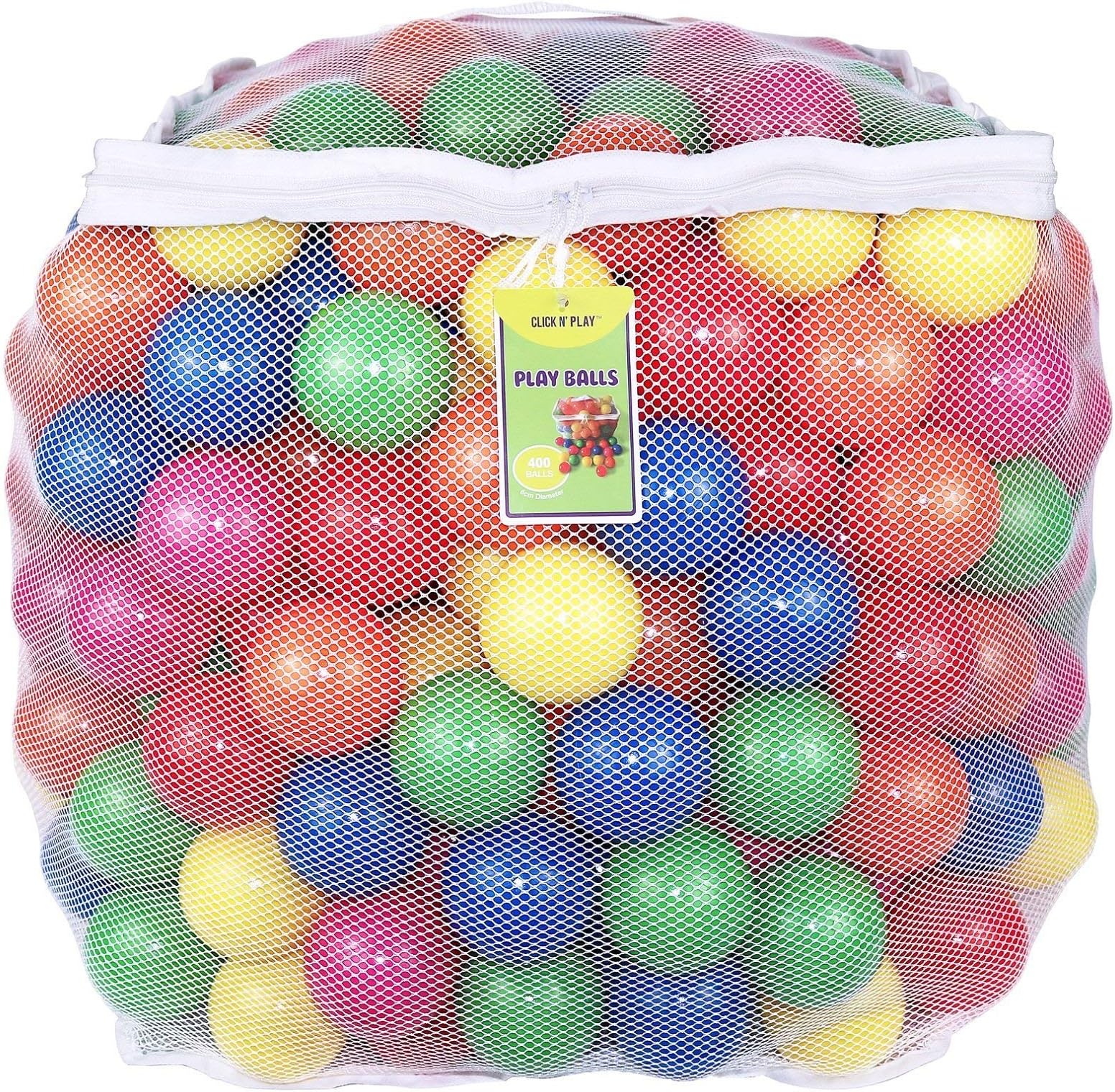 Click N' Play Plastic Balls for Ball Pit, Phthalate & BPA Free, Crush Proof Play Balls for Ball Pit, Pit Balls in Assorted Colors in Reusable and Durable Storage Mesh Bag with Zipper | 200, 1000 count