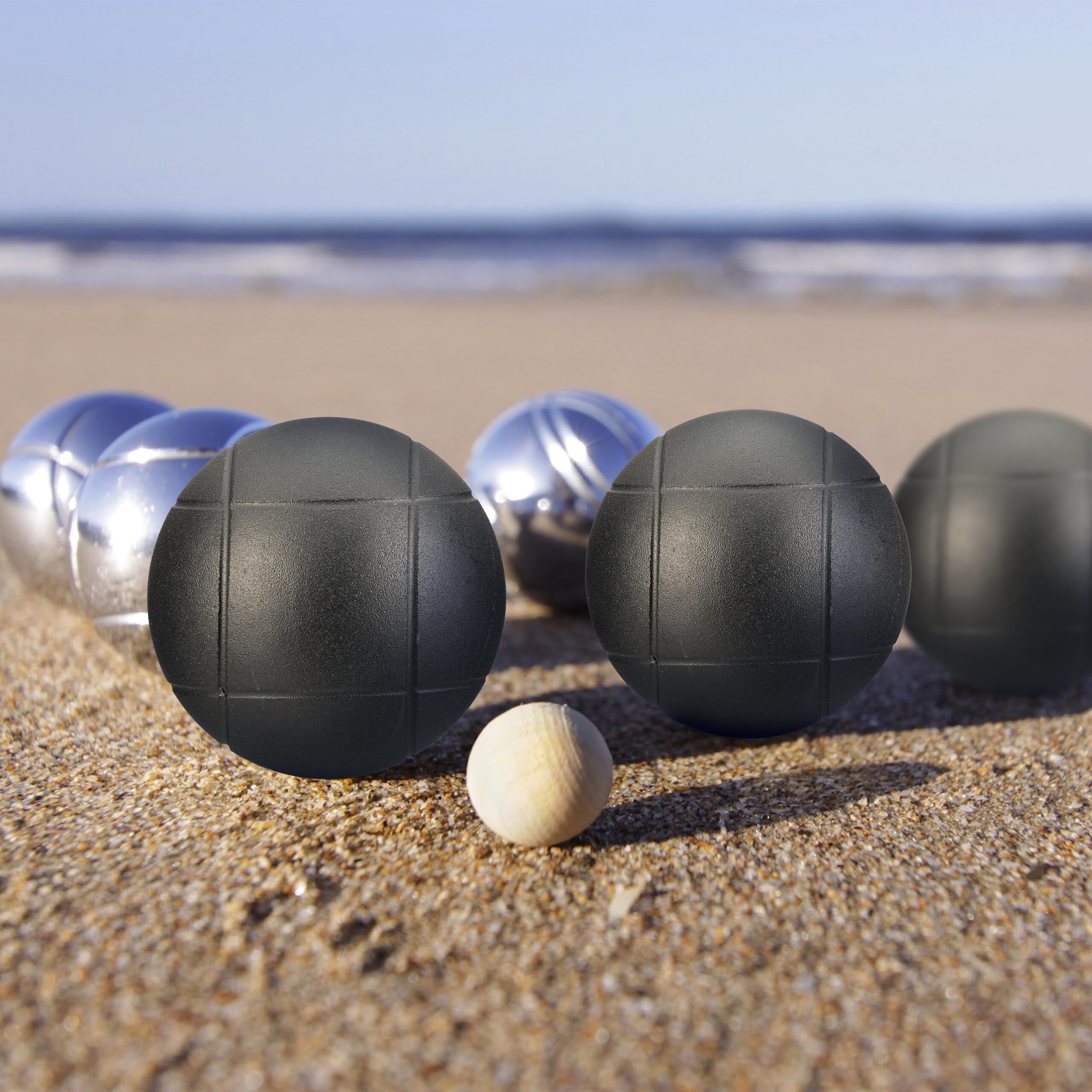 Boule de pétanque Lot de 6 Boules métalliques étui de Transport Noire et argentée